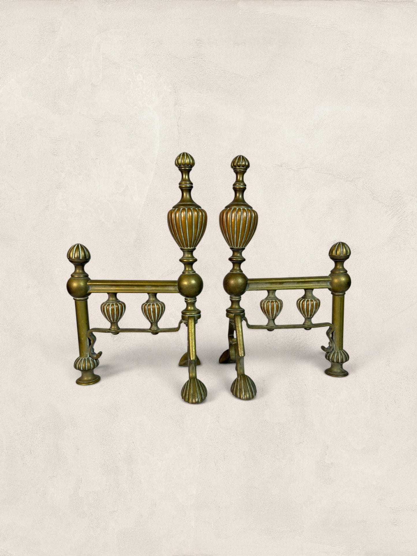Victorian Cast Brass Andirons with Scrolled Legs