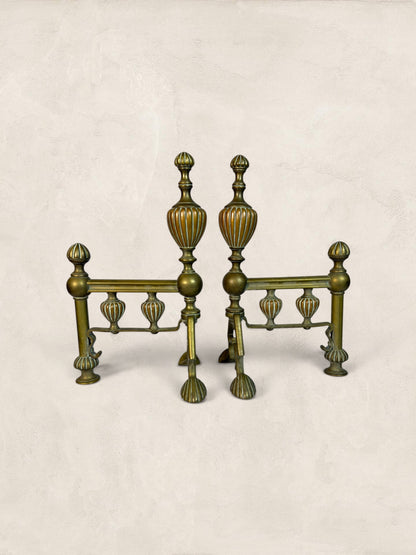 Victorian Cast Brass Andirons with Scrolled Legs