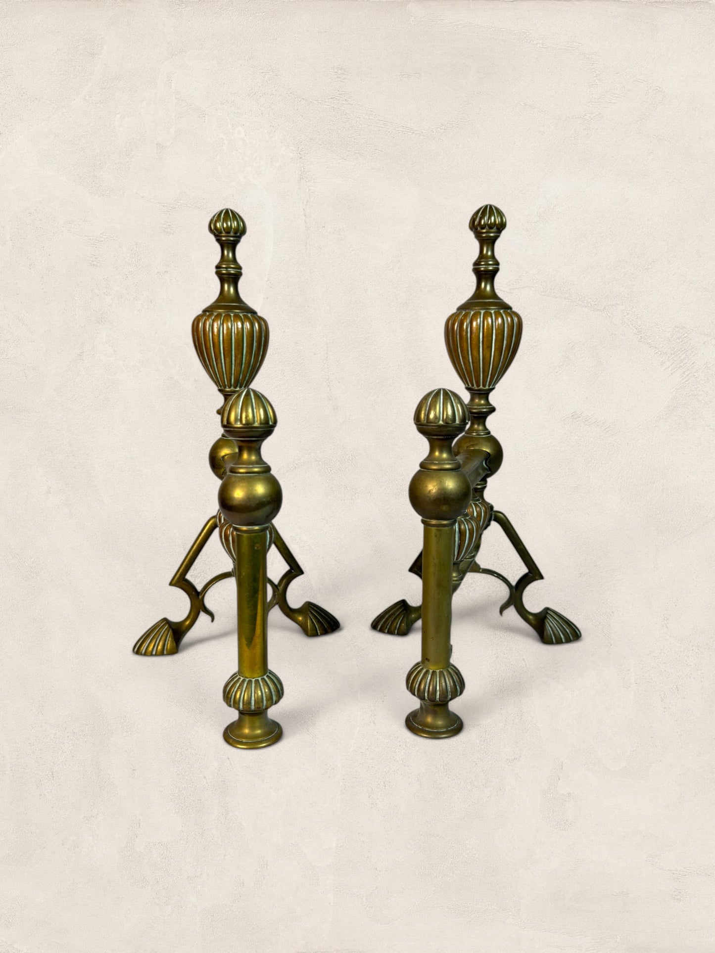 Victorian Cast Brass Andirons with Scrolled Legs