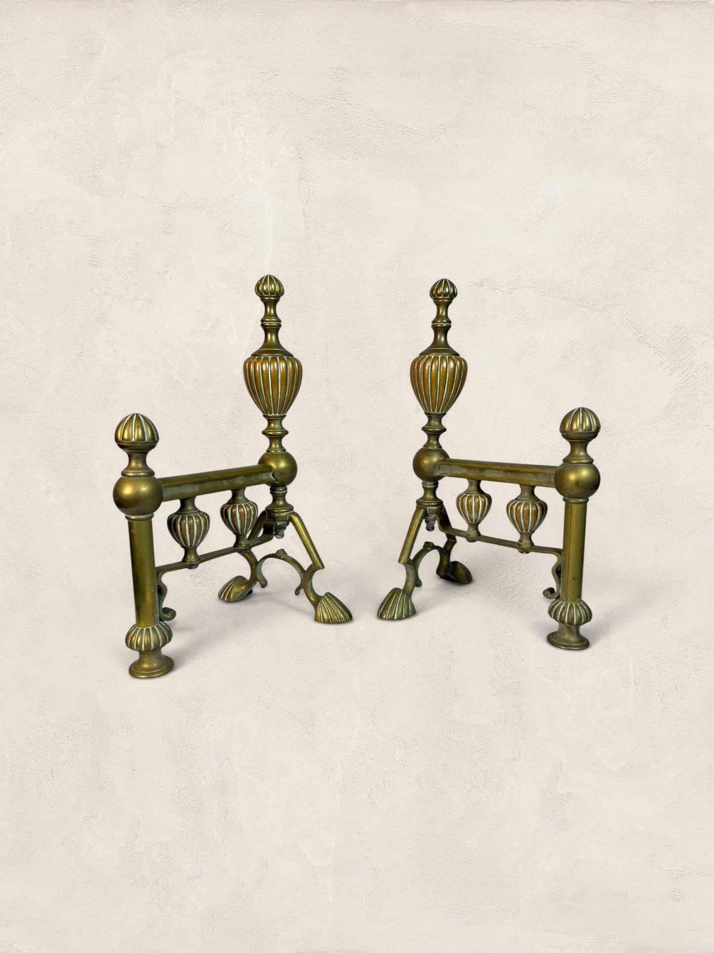 Victorian Cast Brass Andirons with Scrolled Legs