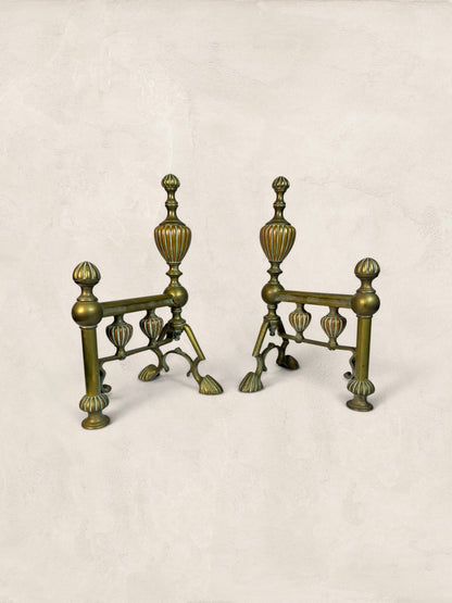Victorian Cast Brass Andirons with Scrolled Legs