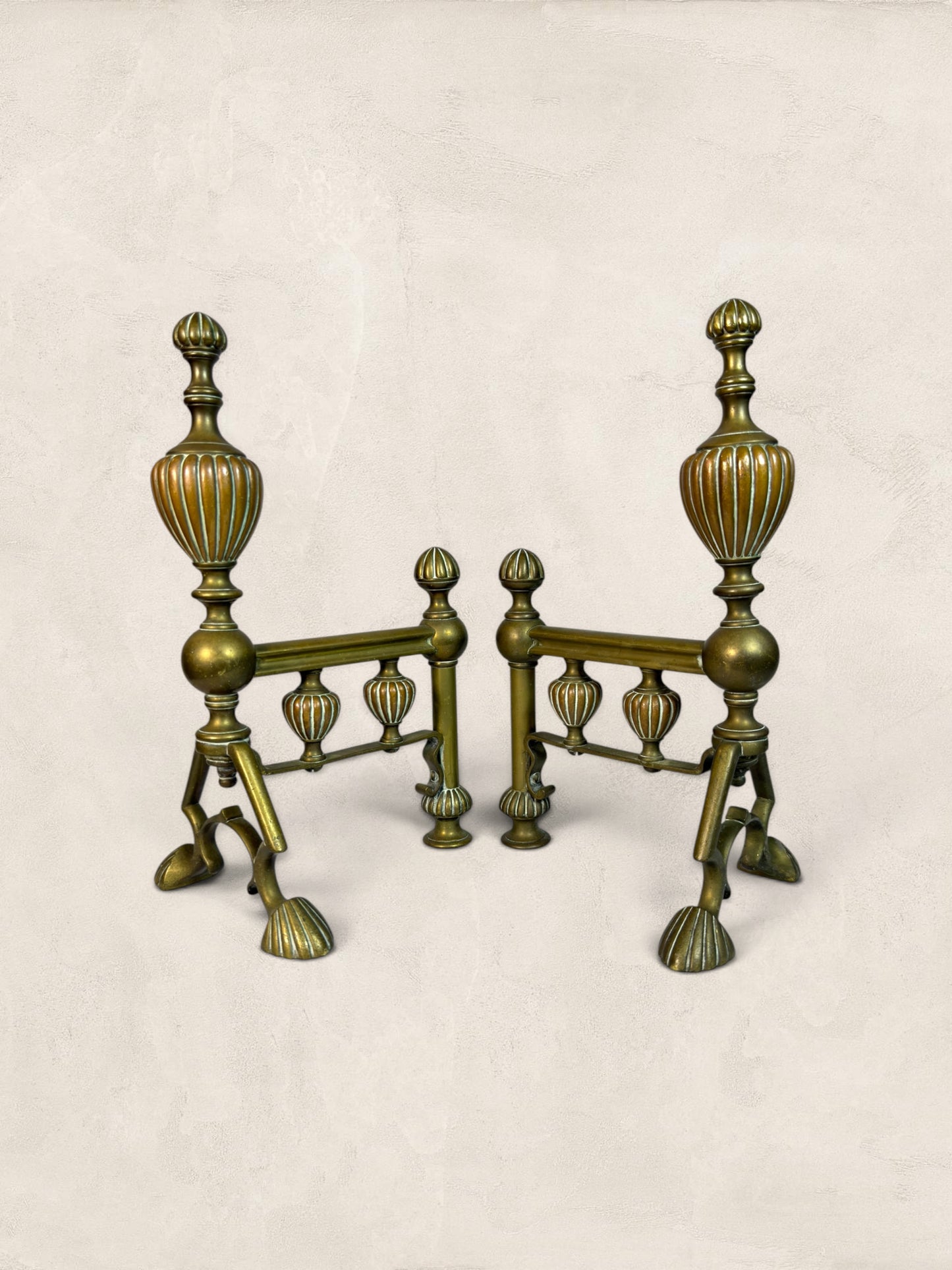 Victorian Cast Brass Andirons with Scrolled Legs