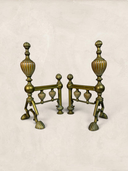 Victorian Cast Brass Andirons with Scrolled Legs