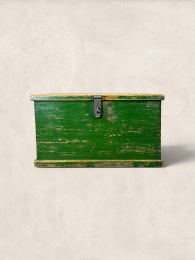 Edwardian English Pine Green Wooden Chest