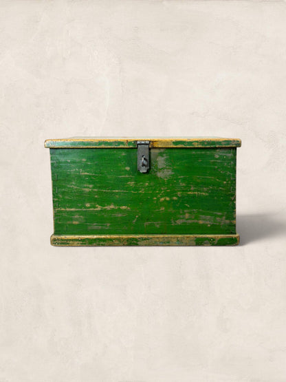 Edwardian Pine Green Wooden Chest
