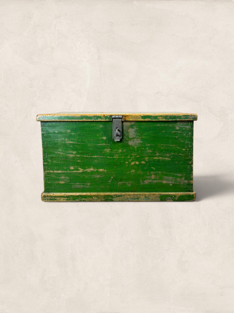 Edwardian Pine Green Wooden Chest