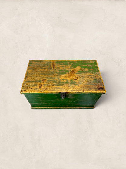 Edwardian Pine Green Wooden Chest