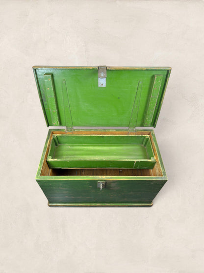 Edwardian Pine Green Wooden Chest