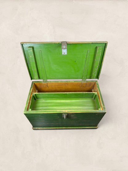 Edwardian Pine Green Wooden Chest