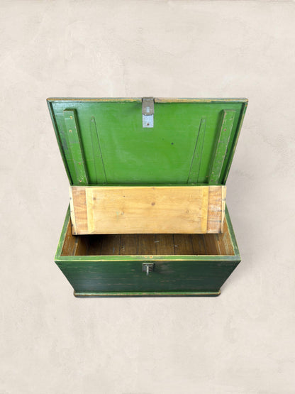 Edwardian Pine Green Wooden Chest
