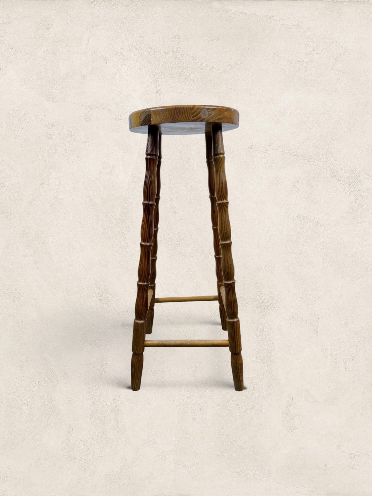Vintage British Turned Leg Wooden Round Stool