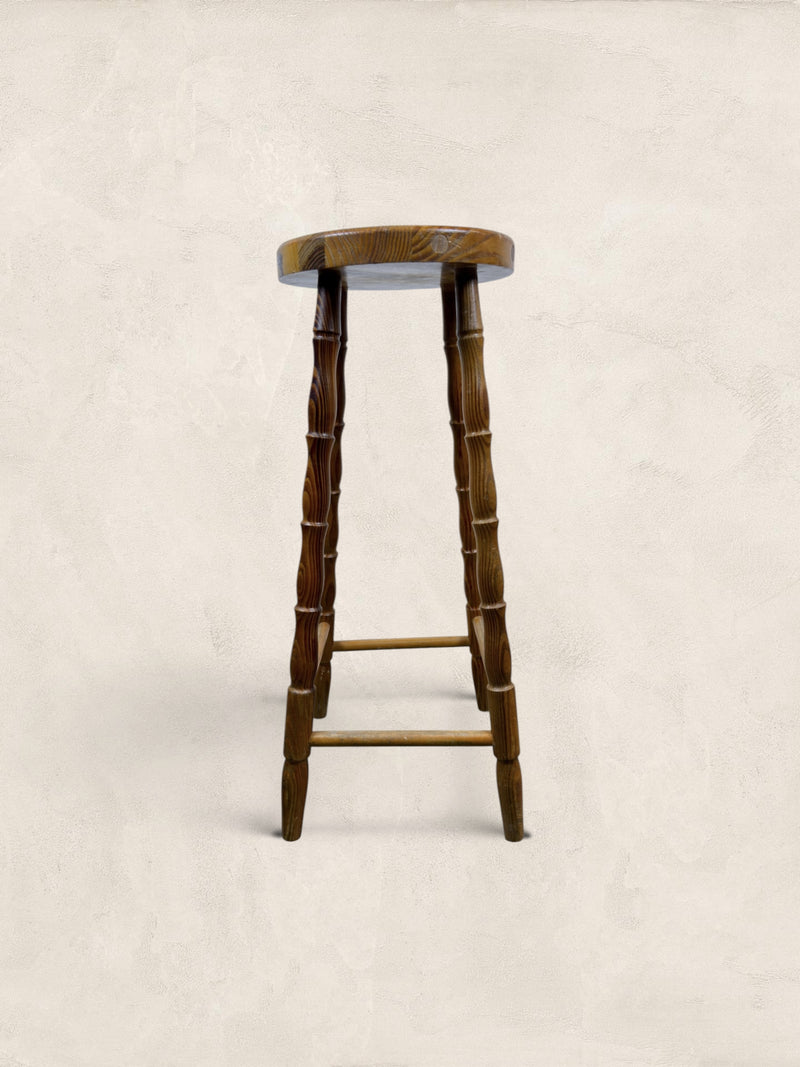 English Turned Leg Wooden Round Stool
