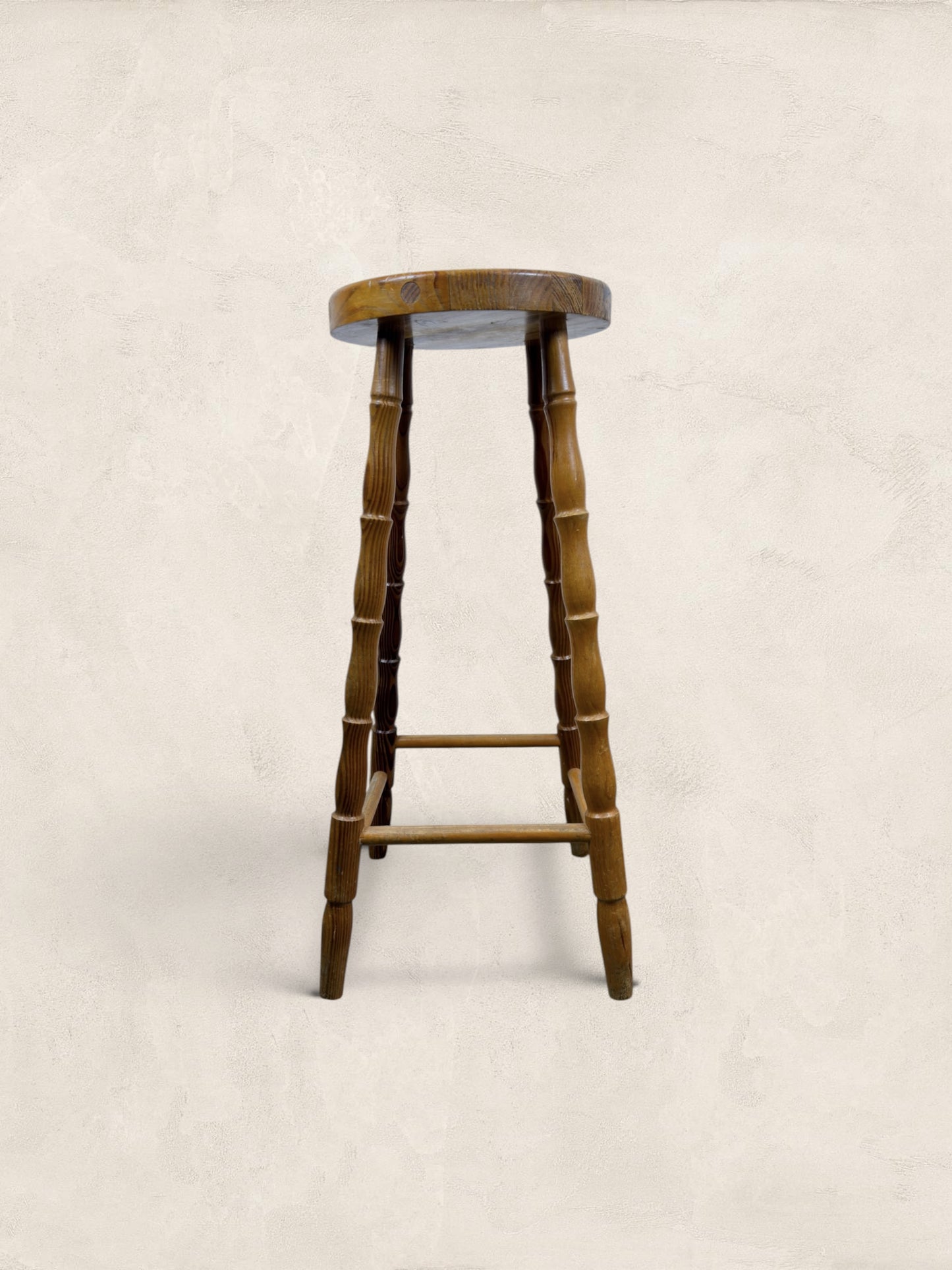 Vintage British Turned Leg Wooden Round Stool