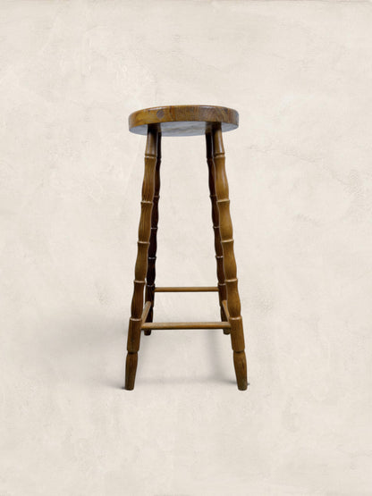 Vintage British Turned Leg Wooden Round Stool