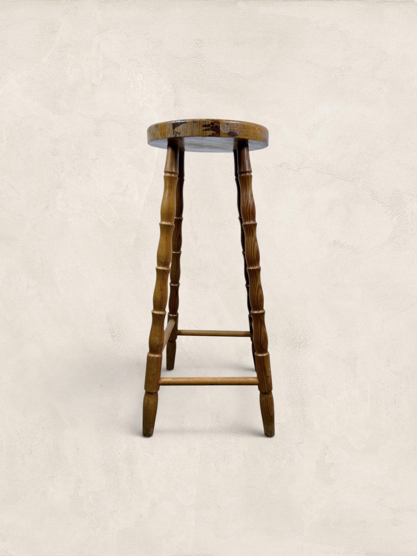 Vintage British Turned Leg Wooden Round Stool