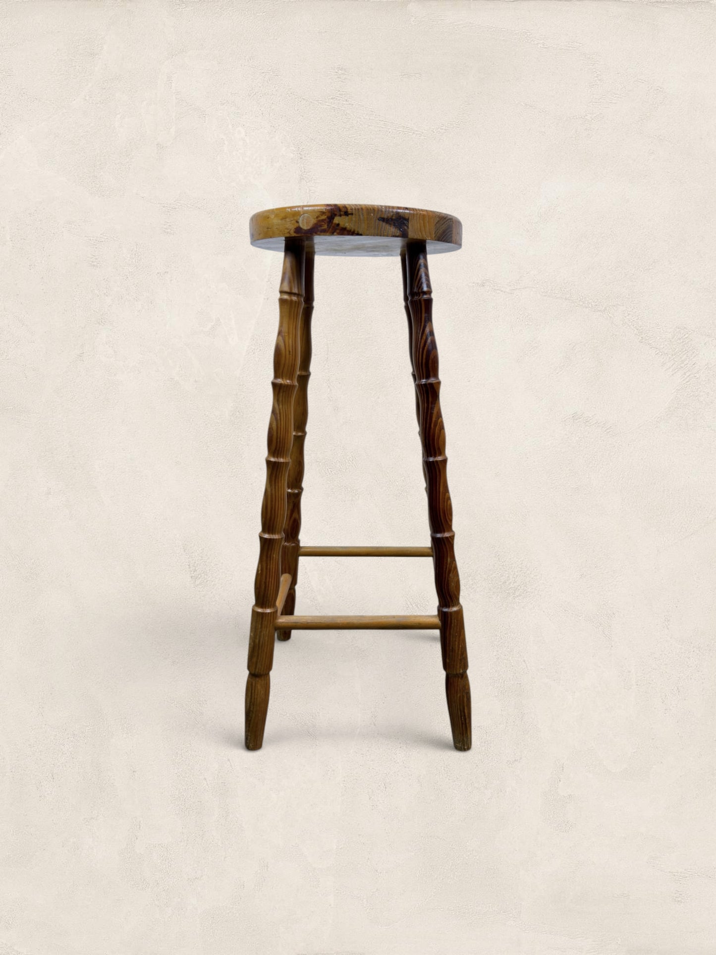 Vintage British Turned Leg Wooden Round Stool