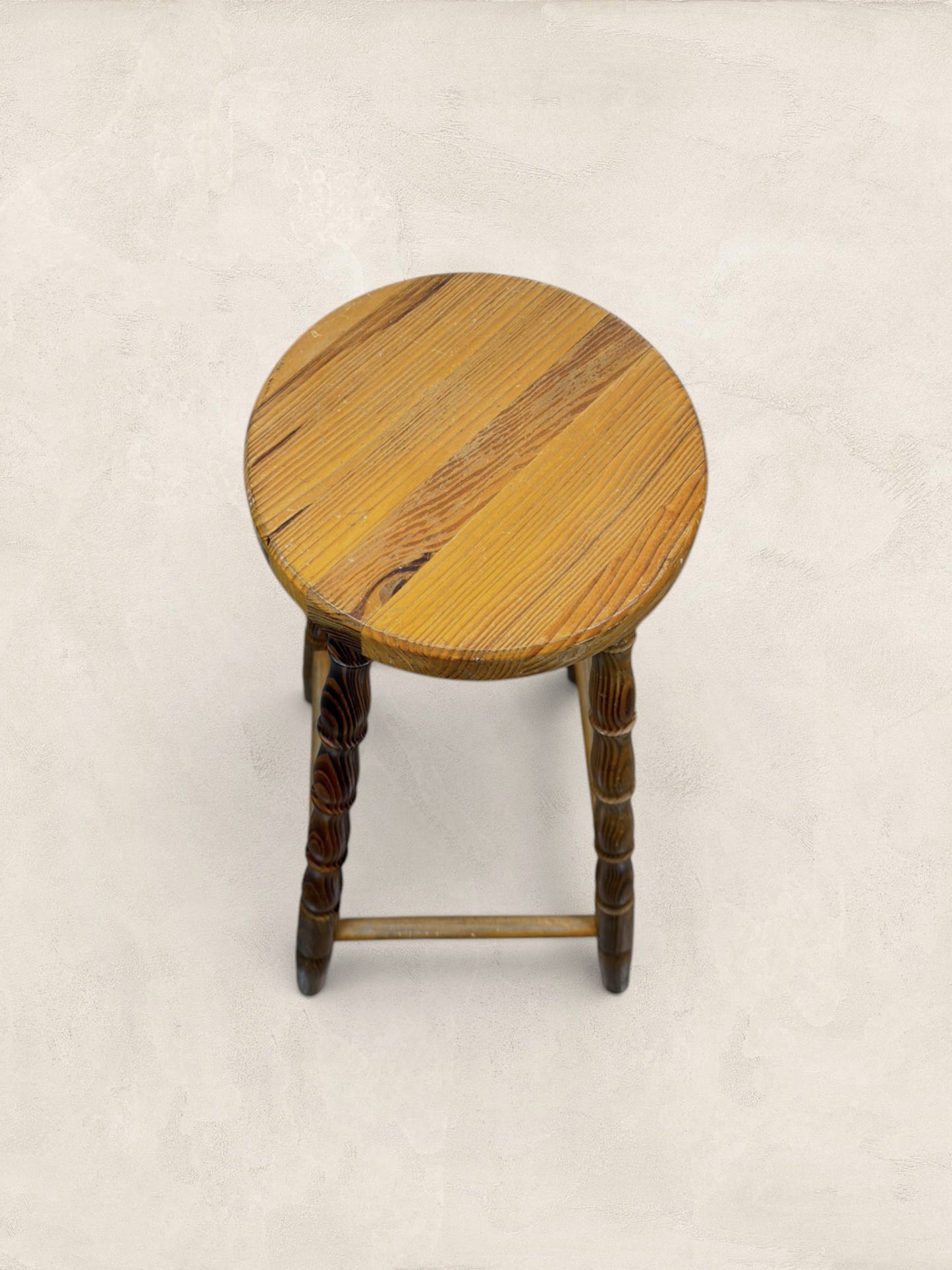 Vintage British Turned Leg Wooden Round Stool