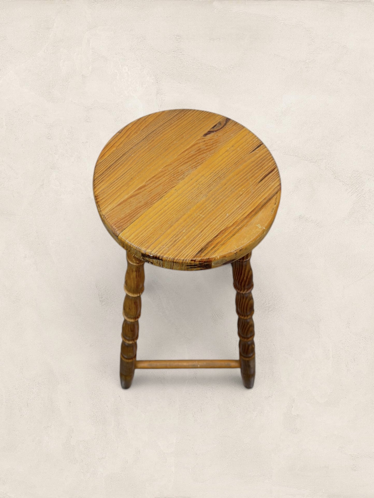 Vintage British Turned Leg Wooden Round Stool