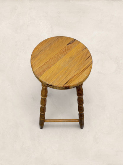 Vintage British Turned Leg Wooden Round Stool