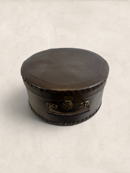 Edwardian Monogrammed Leather Hat Box "T.S."