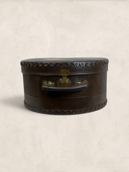 Edwardian Monogrammed Leather Hat Box "T.S."