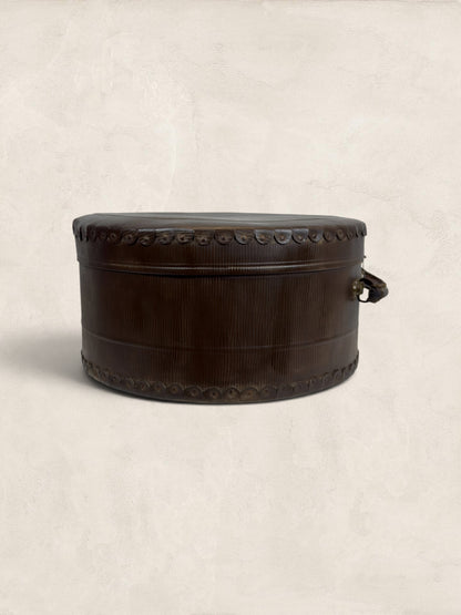Edwardian Monogrammed Leather Hat Box "T.S."