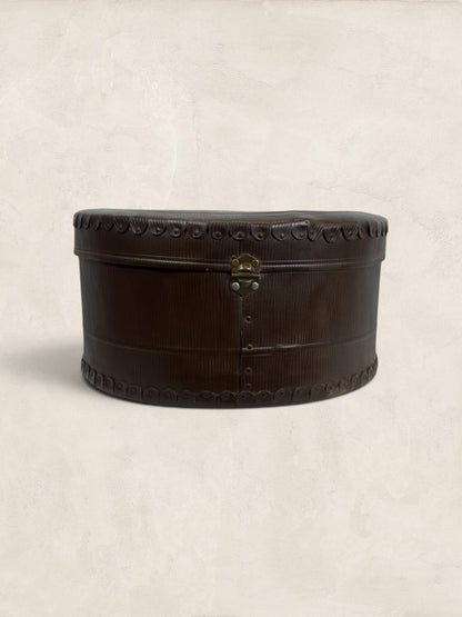 Edwardian Monogrammed Leather Hat Box "T.S."