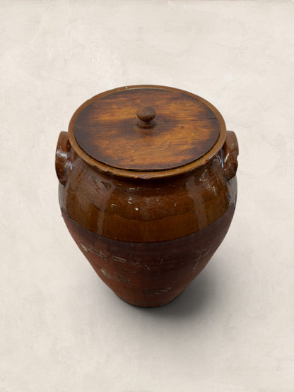 French Confit Pot with Chestnut Glaze and Wooden Lid - Extra Large
