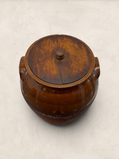 French Confit Pot with Chestnut Glaze and Wooden Lid - Extra Large