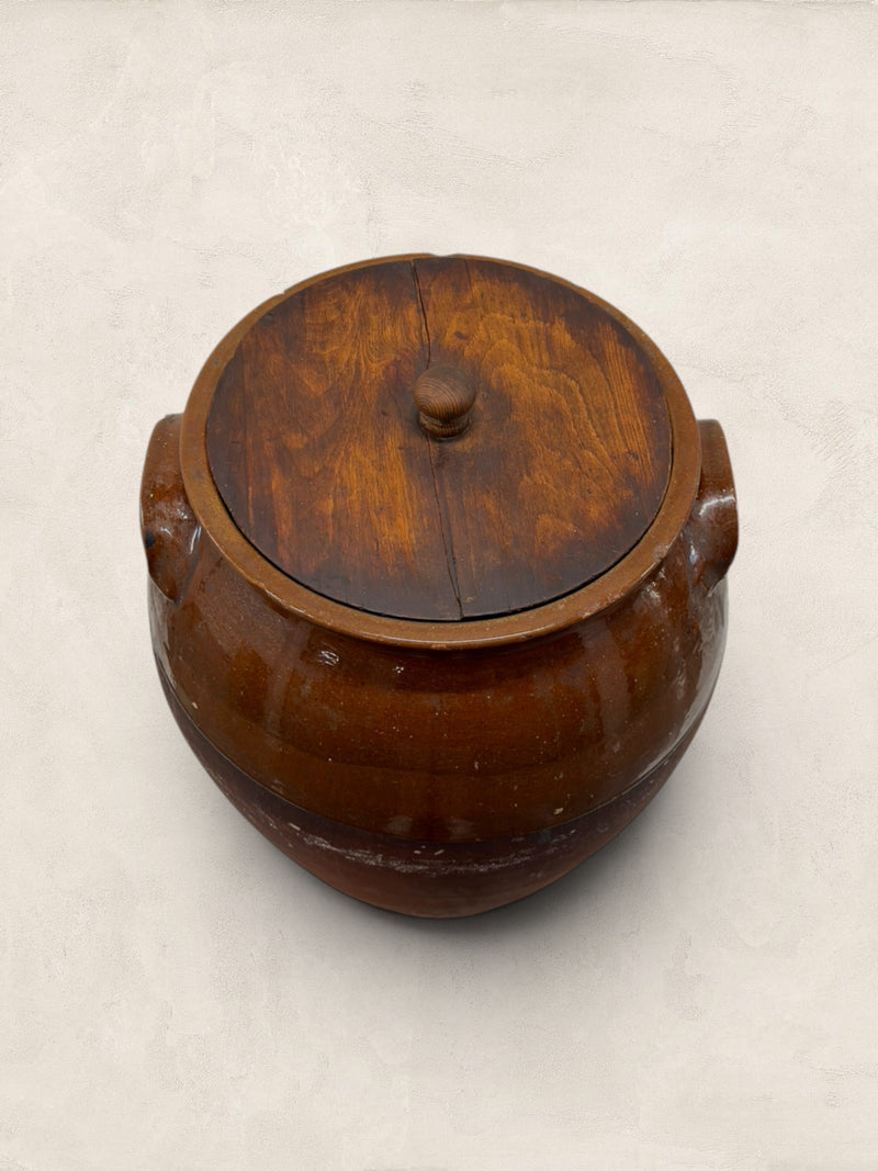 French Confit Pot with Chestnut Glaze and Wooden Lid