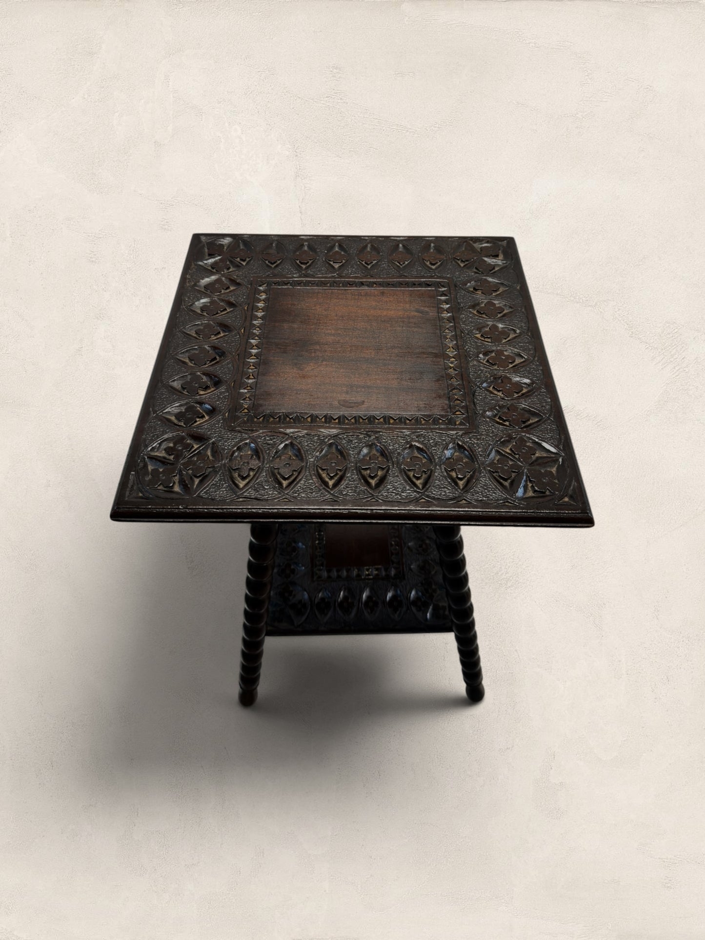 French Brittany Carved Oak Occasional Table with Bobbin Legs
