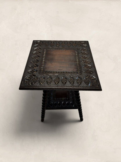 French Brittany Carved Oak Occasional Table with Bobbin Legs