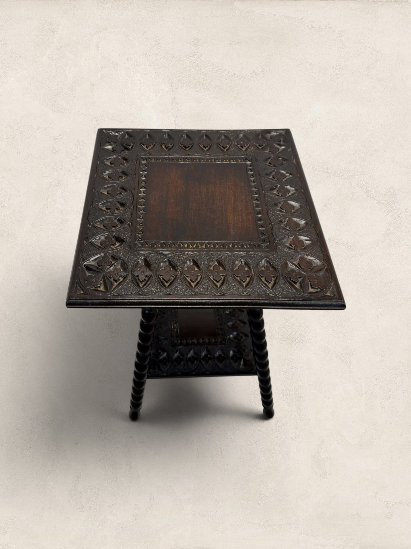 French Brittany Carved Oak Occasional Table with Bobbin Legs