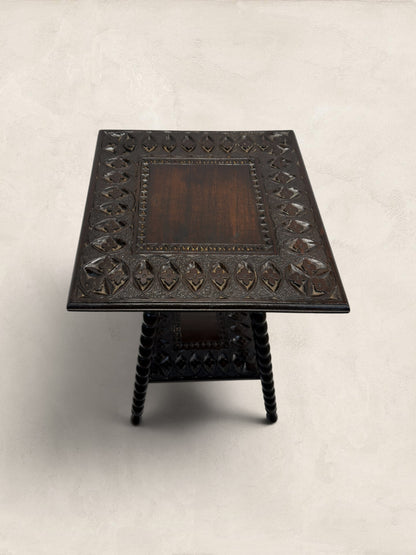 French Brittany Carved Oak Occasional Table with Bobbin Legs