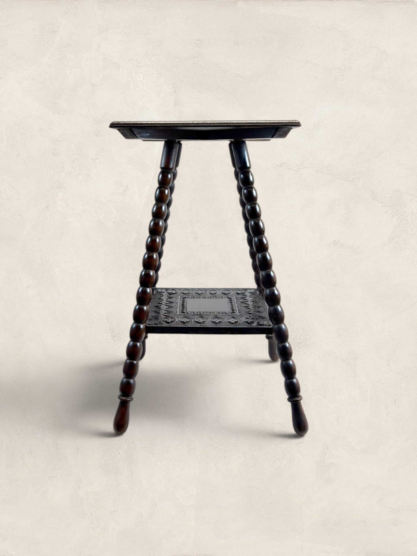 French Brittany Carved Oak Occasional Table with Bobbin Legs