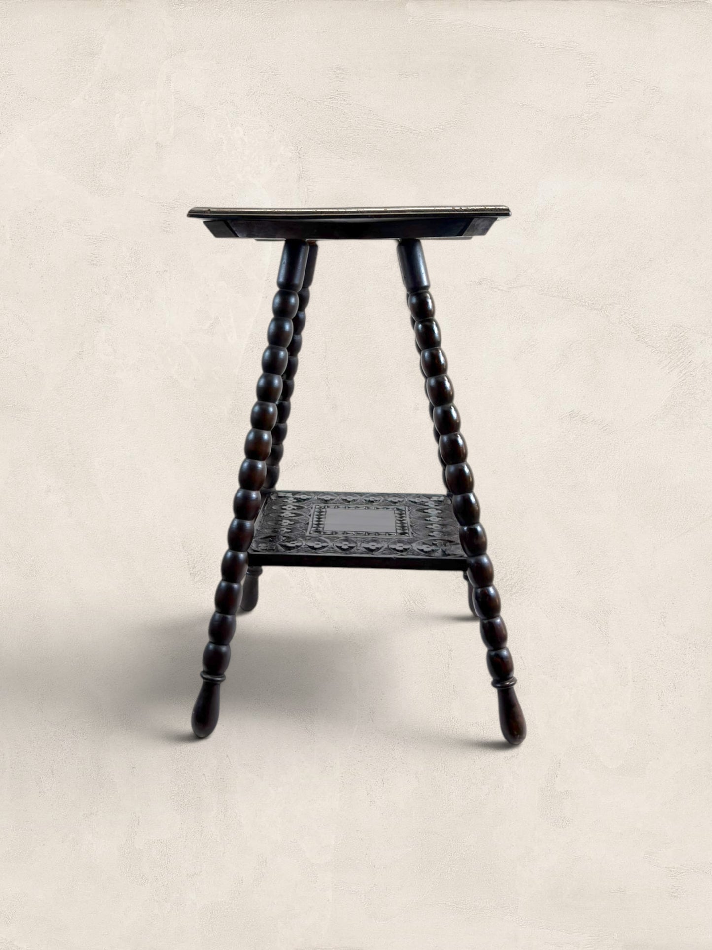 French Brittany Carved Oak Occasional Table with Bobbin Legs