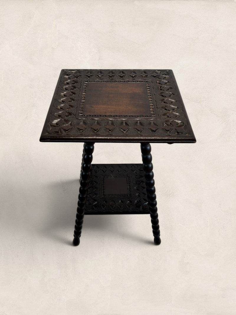 French Brittany Carved Oak Occasional Table with Bobbin Legs