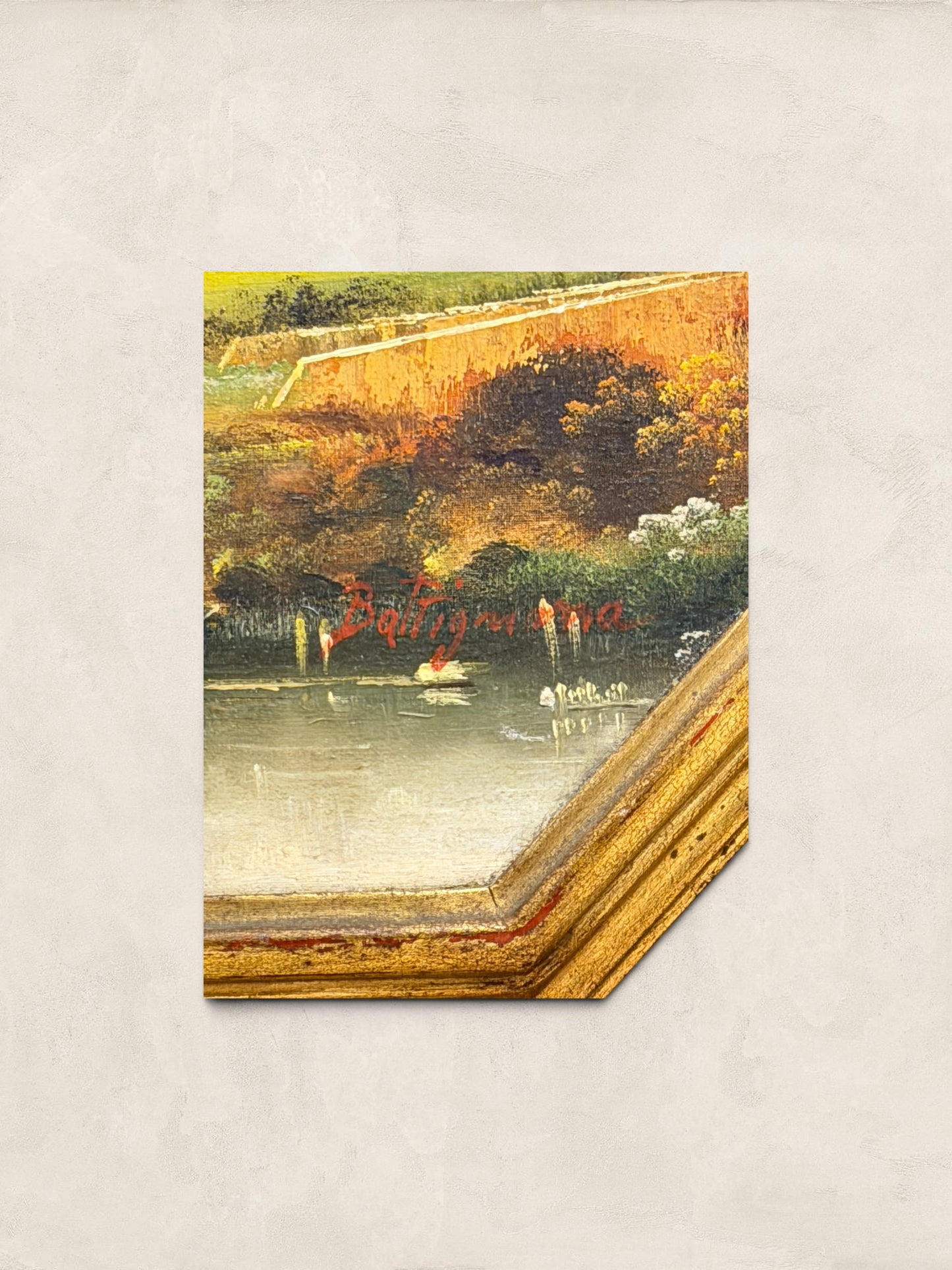 Vintage Octagonal Oil on Board Loch Side Landscape, Signed