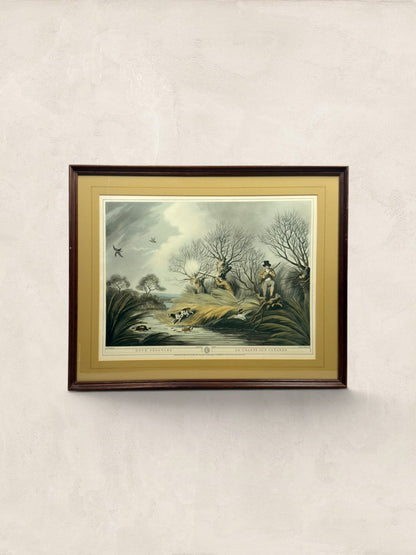 Georgian English Samuel Howitt “Duck Shooting” Hand-Colored Aquatint, Published 1807