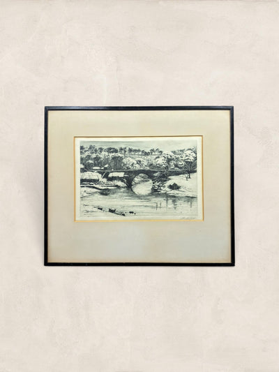 Framed Signed Etching of Brig O' Balgownie, Scotland