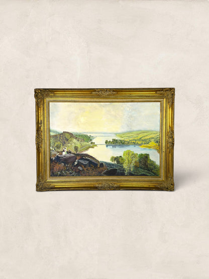 Large Framed Oil Painting of Rivington Lakes, Lancashire