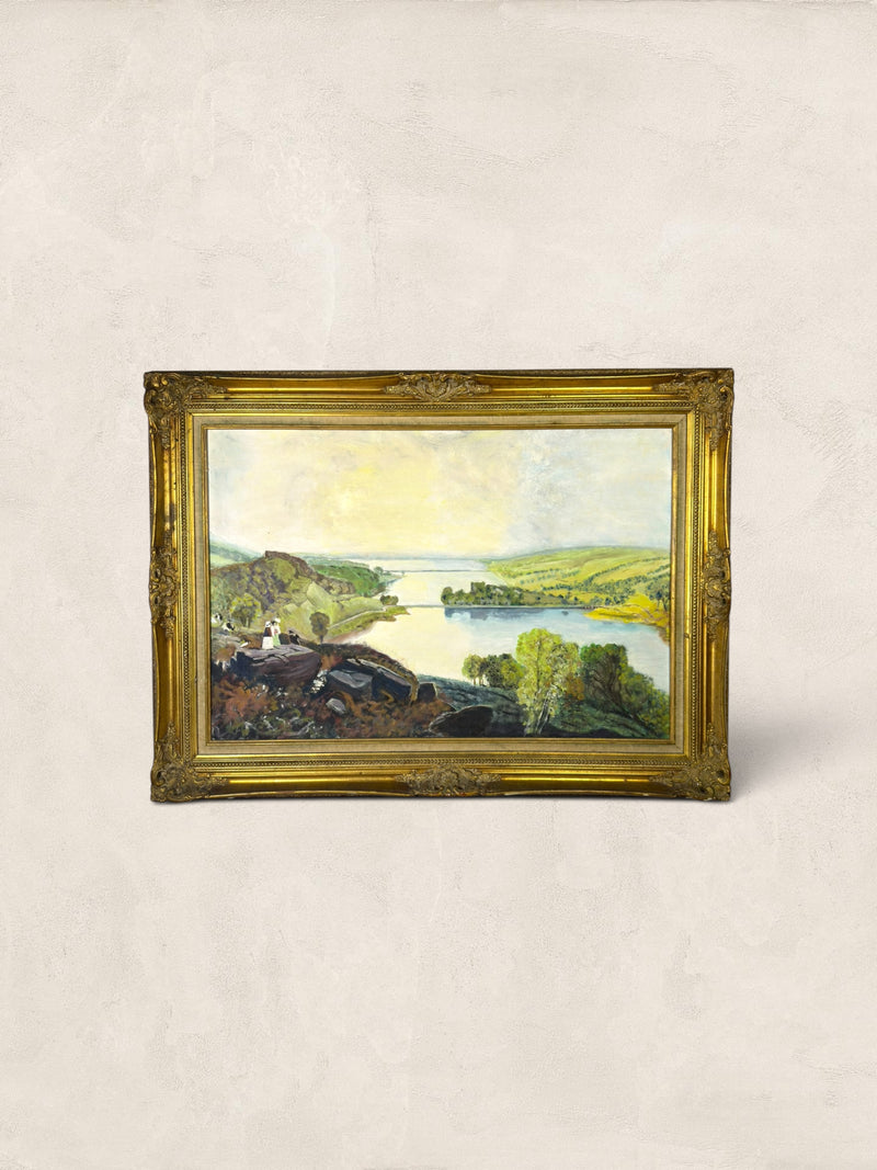 Large Framed Oil Painting of Rivington Lakes, Lancashire