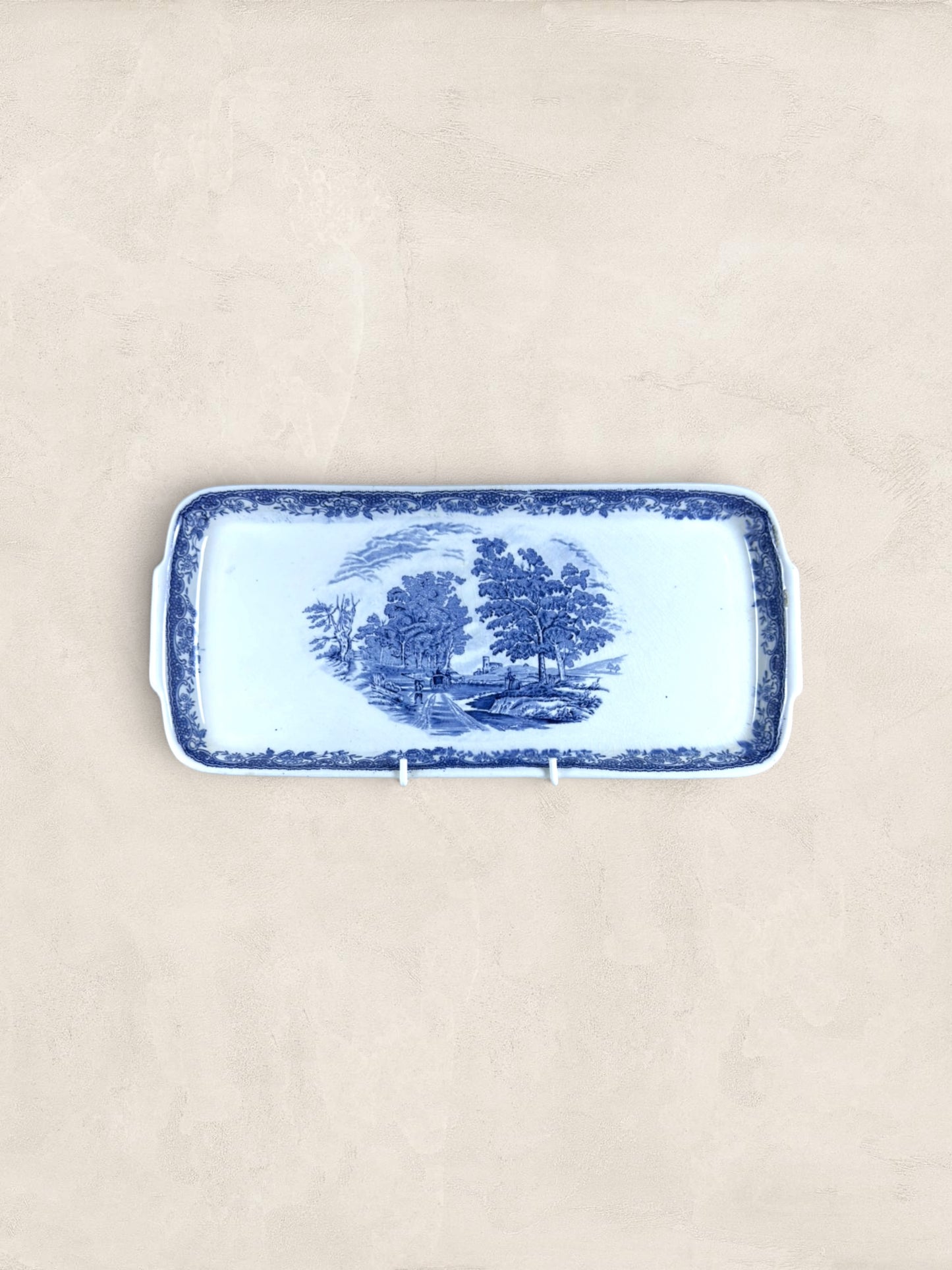 English Blue & White Transferware Handled Serving Tray