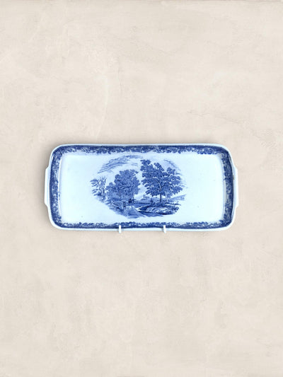 English Blue & White Transferware Handled Serving Tray