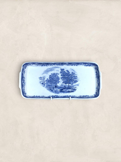 English Blue & White Transferware Handled Serving Tray