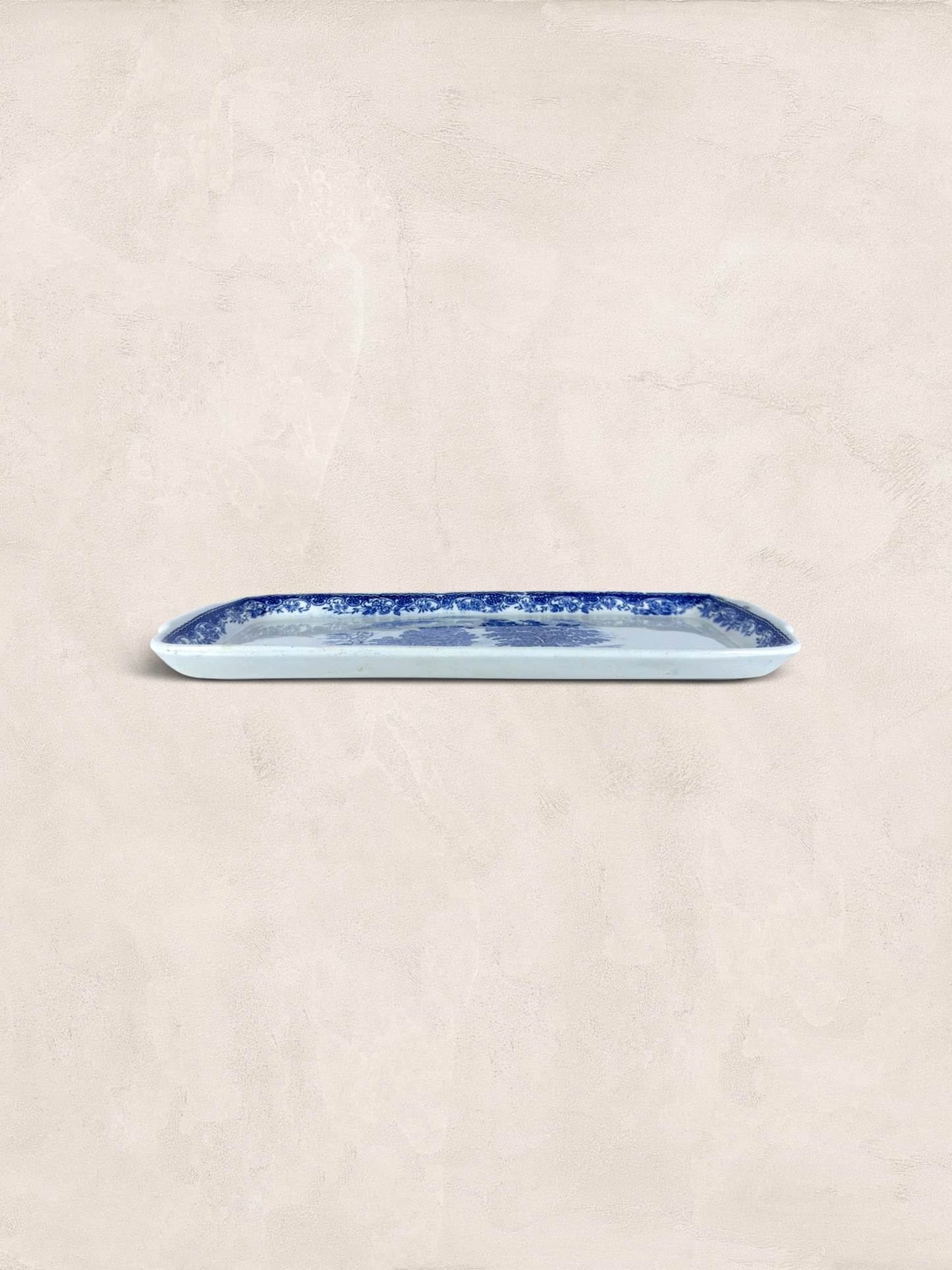 English Blue & White Transferware Handled Serving Tray