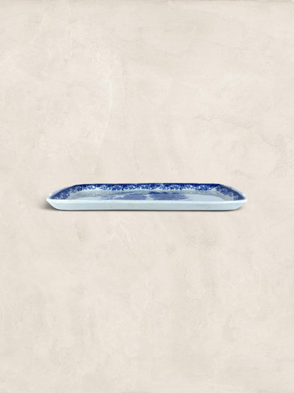 English Blue & White Transferware Handled Serving Tray