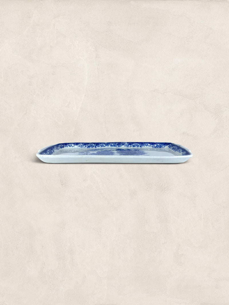 English Blue & White Transferware Handled Serving Tray