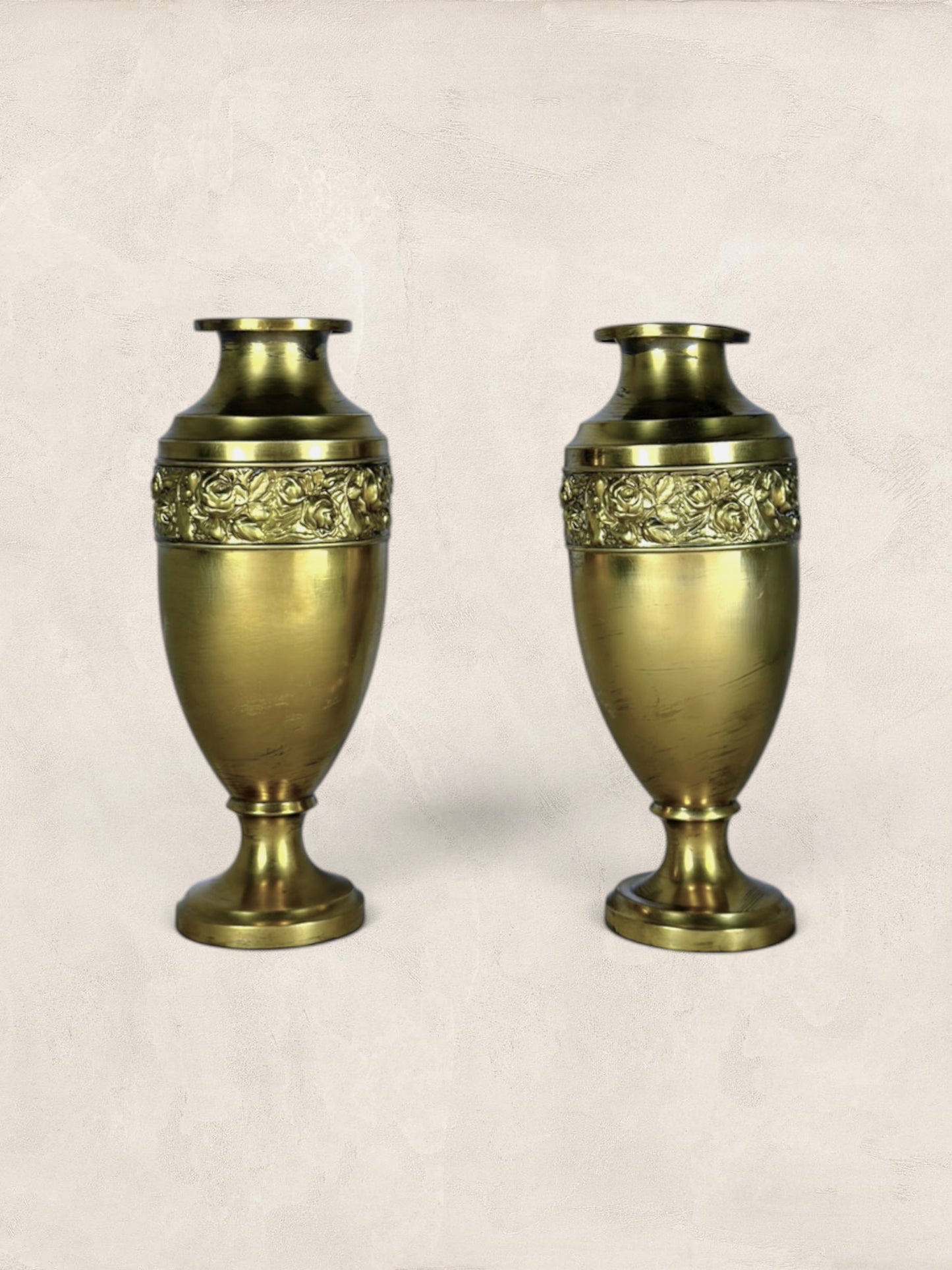 Victorian Brass Vases with repoussé floral decoration (Pair)
