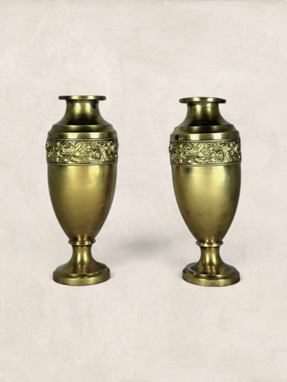Victorian Brass Vases with repoussé floral decoration (Pair)